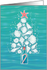 Shells Beach Coastal Happy Holiday Christmas Tree Candy Cane card