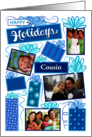 Cousin Happy Holidays Christmas Blue Presents 4 Custom Photo card