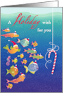 Fish Coastal Happy Holidays Christmas Candy Cane card