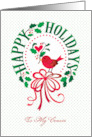 Cousin Happy Holidays Christmas Wreath With Red Bird And Heart card