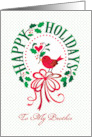 Brother Happy Holidays Christmas Wreath With Red Bird And Heart card