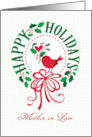 Mother in Law Happy Holidays Christmas Wreath With Bird And Heart card