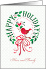 Niece and Family Happy Holidays Christmas Wreath Red Bird card