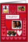 Daughter 4 Custom Photos Valentine Decorative Hearts Pink Red card