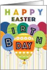 Happy Easter Birthday Balloons With Stripes Dots And Flowers card