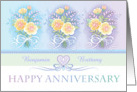 Custom Names Wedding Anniversary Blue Purple Yellow Bouquets card
