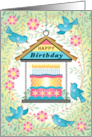 Bird Feeder Birthday Cake Blue Birds card