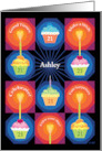 Age 21 Custom Name Happy Birthday Cupcakes Treats Heart Candles card