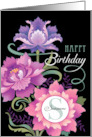 Custom Name S Monogram Happy Birthday Pink Peony Floral Hand Lettering card