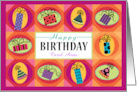 Custom Name Happy Birthday Colorful Presents Party Hats card