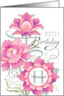 Custom Name H Monogram Happy Birthday Colorful Pink Peony Floral card