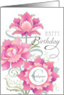 Custom Name C Monogram Happy Birthday Colorful Pink Peony Floral card