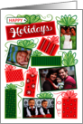 4 Custom Photos Happy Holidays Red Green Christmas Presents card