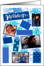 4 Custom Photos Happy Holidays Blue Christmas Presents card