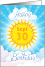 September 30th Happy Birthday Sunshine Clouds card