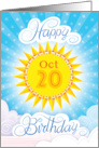 October 20 Hand Lettered Happy Birthday Sunshine Clouds card
