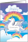 Goddaughter Happy Birthday Unicorn Rainbows Clouds Hand Lettered card