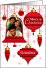 For Grandma Custom Photo Red Ornaments Pink Snowflakes card