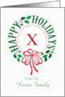 Monogram X and Custom Name Typography Christmas Wreath card