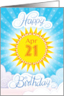 April 21st Birthday Yellow Blue Sun Stars And Clouds card