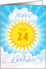 April 24th Birthday Yellow Blue Sun Stars And Clouds card