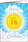 April 26th Birthday Yellow Blue Sun Stars And Clouds card