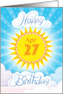 April 27th Birthday Yellow Blue Sun Stars And Clouds card