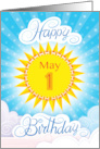 May 1st Birthday Yellow Blue Sun Stars And Clouds card