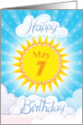 May 7th Birthday Yellow Blue Sun Stars And Clouds card