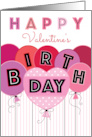 Valentine Birthday Balloons Pink Red Hearts card