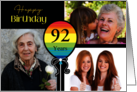 3 Photo 92nd Birthday Colorful Balloon card