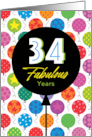 34th Birthday Colorful Floating Balloons With Stars And Dots card