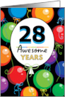 28th Birthday Bright Floating Balloons Typography card