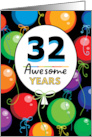 32nd Birthday Bright Floating Balloons Typography card