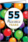55th Birthday Bright Floating Balloons Typography card