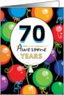 70th Birthday Bright Floating Balloons Typography card