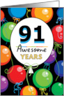 91st Birthday Bright Floating Balloons Typography card
