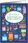50th Birthday Blue Cake Cupcake Presents Balloon card