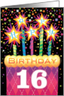 16th Birthday Pink Argyle Cake With Sparklers card