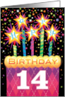 14th Birthday Pink Argyle Cake With Sparklers card