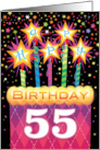 55th Birthday Pink Argyle Cake With Sparklers card