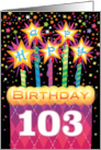 103rd Birthday Pink Argyle Cake With Sparklers card