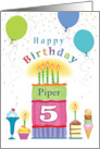 5th Birthday Custom Name Cake Balloons Confetti card