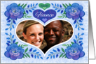 For My Fiance Custom Photo Happy Valentine’s Day Blue Roses And Hearts card