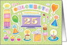 25th Birthday Bright Cake Cupcakes Party Hats Balloons card