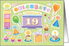 19th Birthday Bright Cake Cupcakes Party Hats Balloons card
