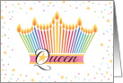 Queen Birthday Wishes Rainbow Candles Crown card