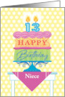 Niece 13th Birthday Cake With Numeral Candles card