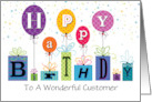 Customer Birthday Graphic Typography Presents Balloons card