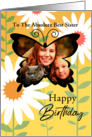 To My Sister Custom Photo Happy Birthday Butterfly With Daisies card